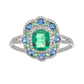 Clémence Green Emerald Cut Gemstone Sterling Silver Ring Flowering Girl