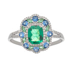 Clémence Green Emerald Cut Gemstone Sterling Silver Ring Flowering Girl