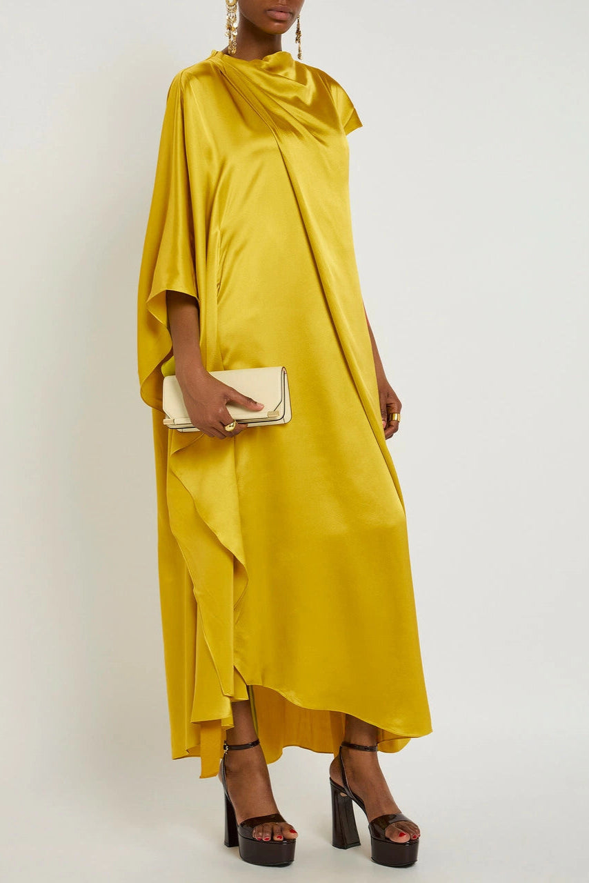 Yellow Draped Silk Maxi Dress Flowering Girl