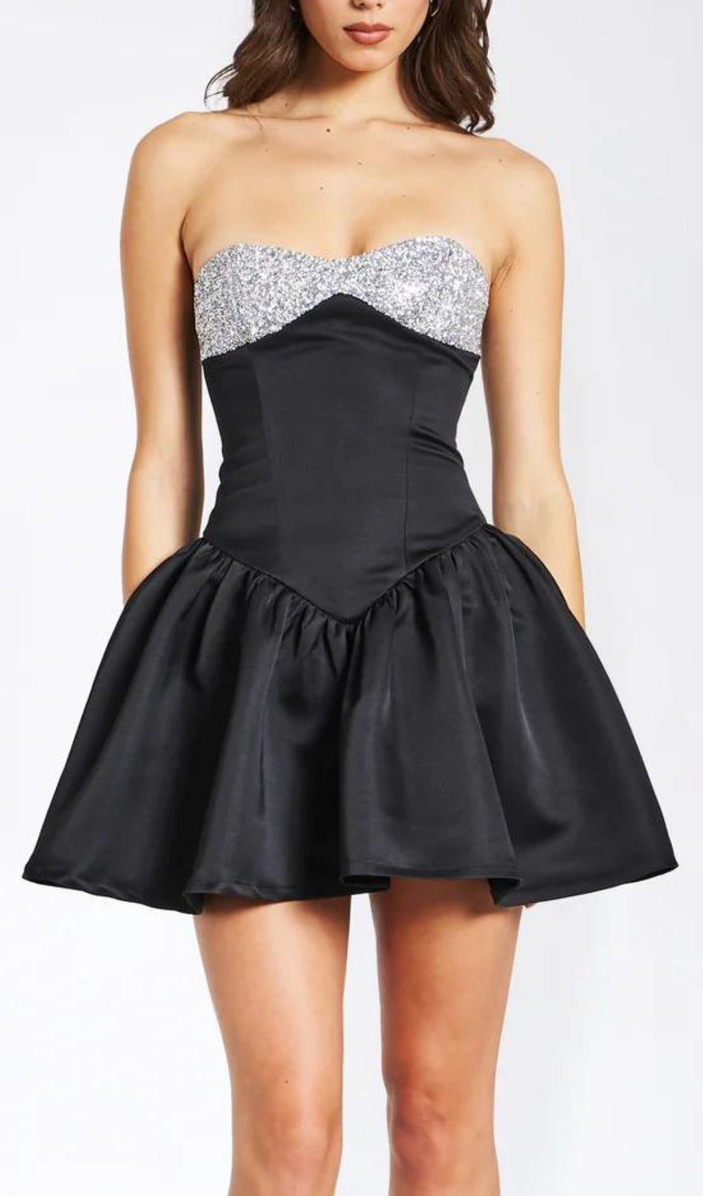 Alberta Satin Crystal A-Line Mini Dress