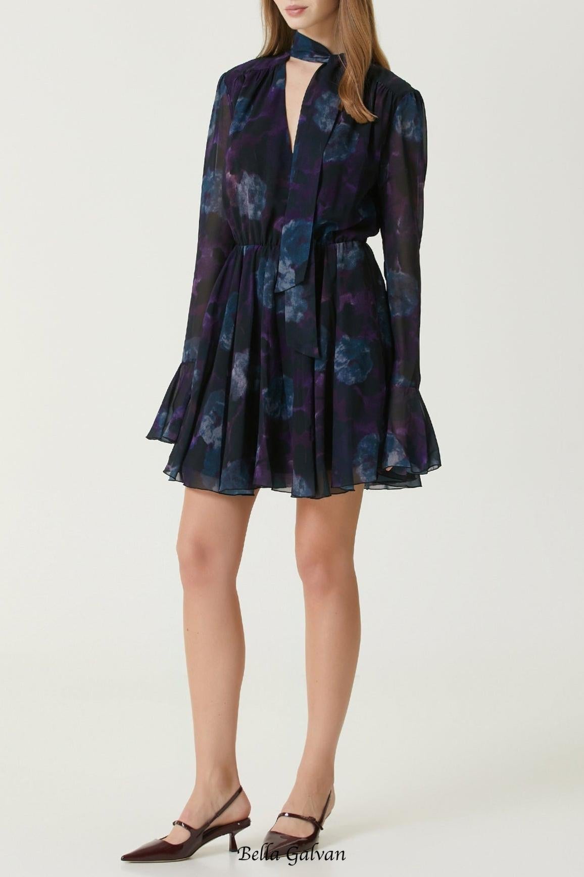 Purple Floral Cocktail mini Dress Flowering Girl