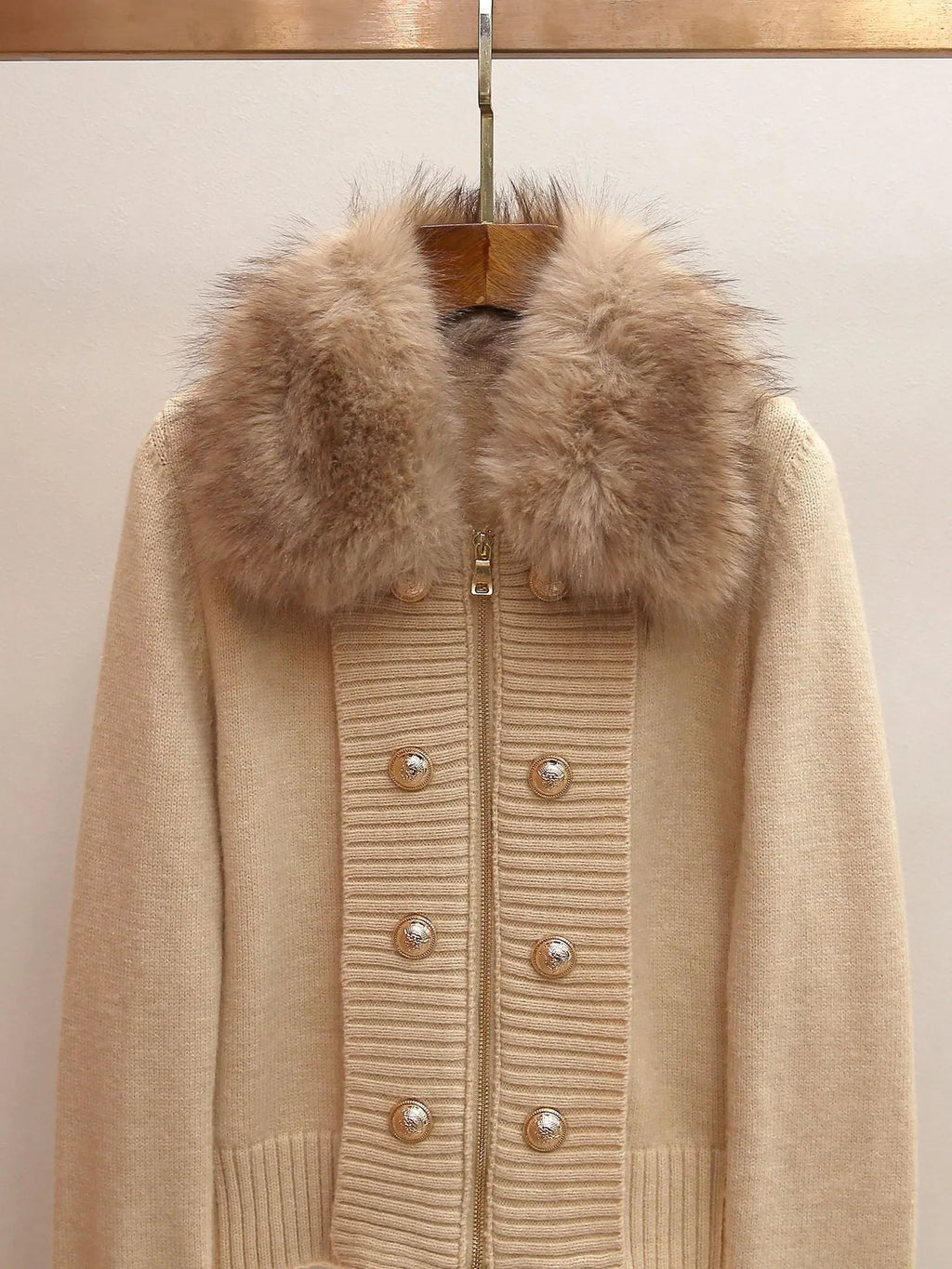 Beige Fine Knit Wool Or Cashmere Blend Fitted, Cropped Knit Cardigan Jacket Flowering Girl