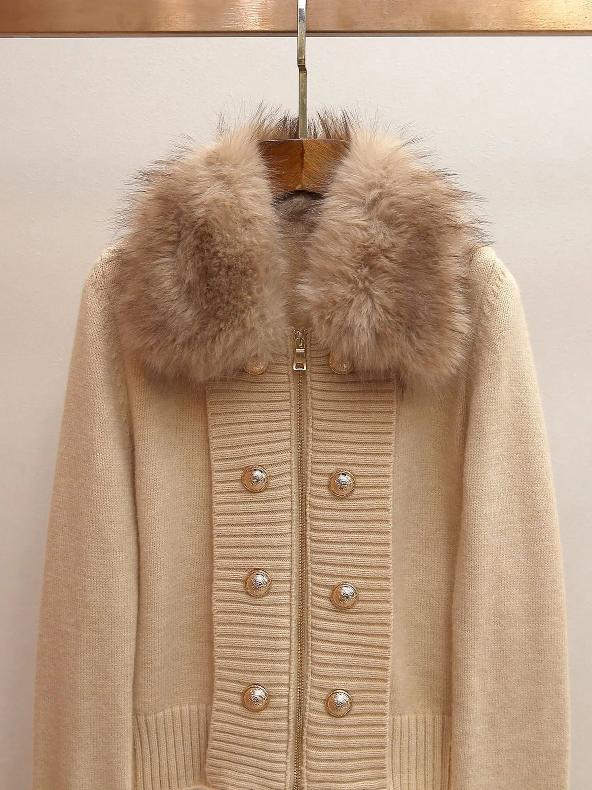 Beige Fine Knit Wool Or Cashmere Blend Fitted, Cropped Knit Cardigan Jacket Flowering Girl
