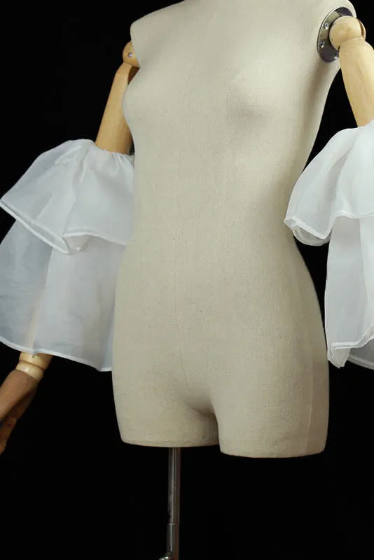 White Double Layer Ruffle Organza Detachable Bell Cuff Sleeves Flowering Girl