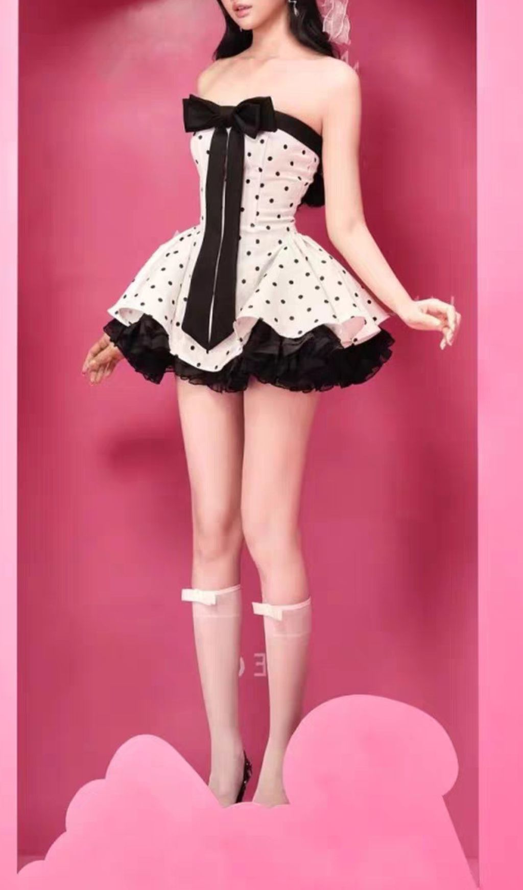 Iola Strapless Dot Bowknot Mini Dress Flowering Girl