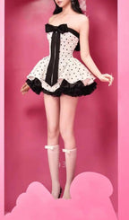 Iola Strapless Dot Bowknot Mini Dress Flowering Girl
