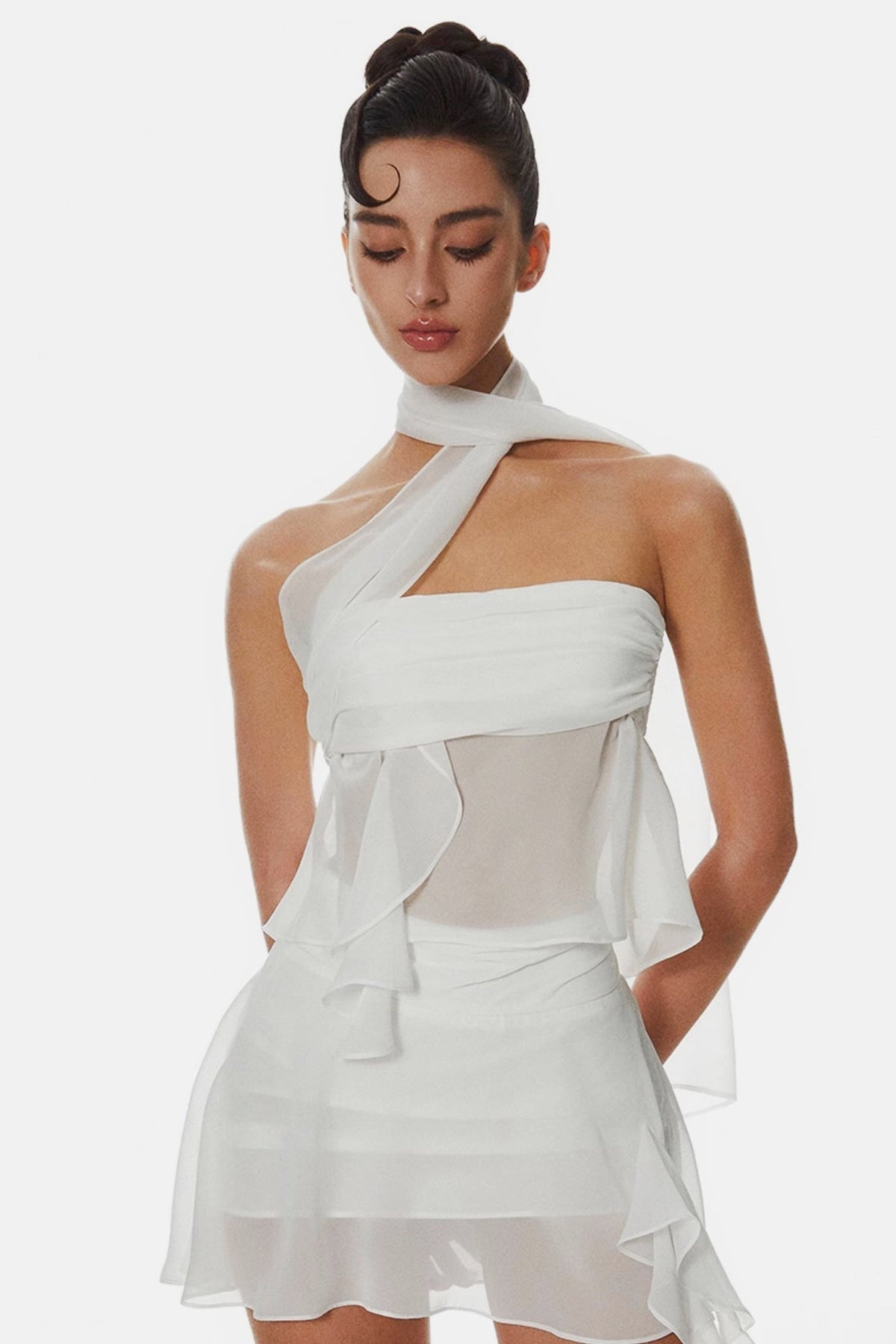 Cabau Chiffon Wrap Around Top - White Flowering Girl