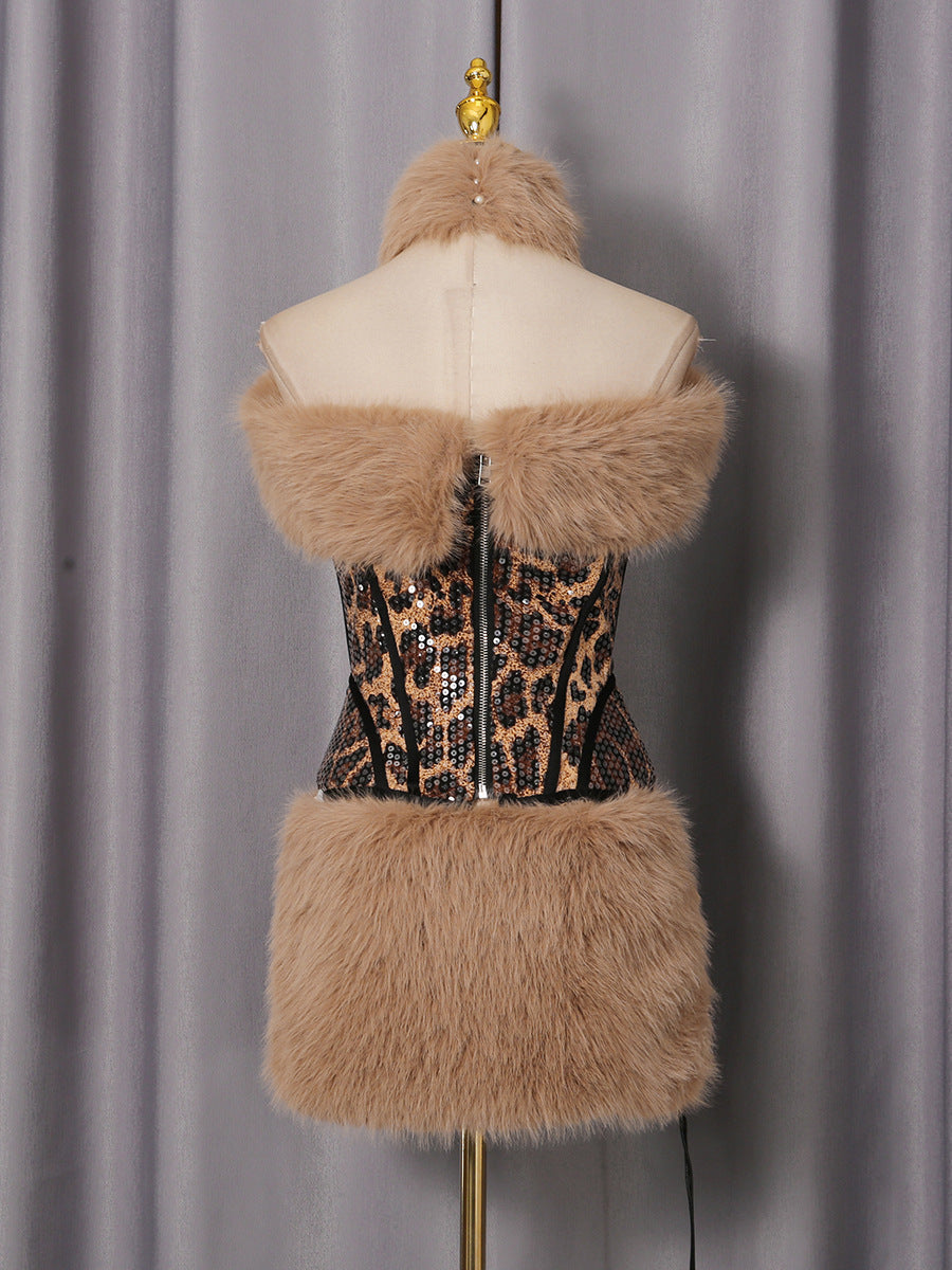 Suzanne Leopard Fur Sequin Skirt Set Flowering Girl