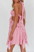 Pink Halter Ruffled Mini Dress Flowering Girl