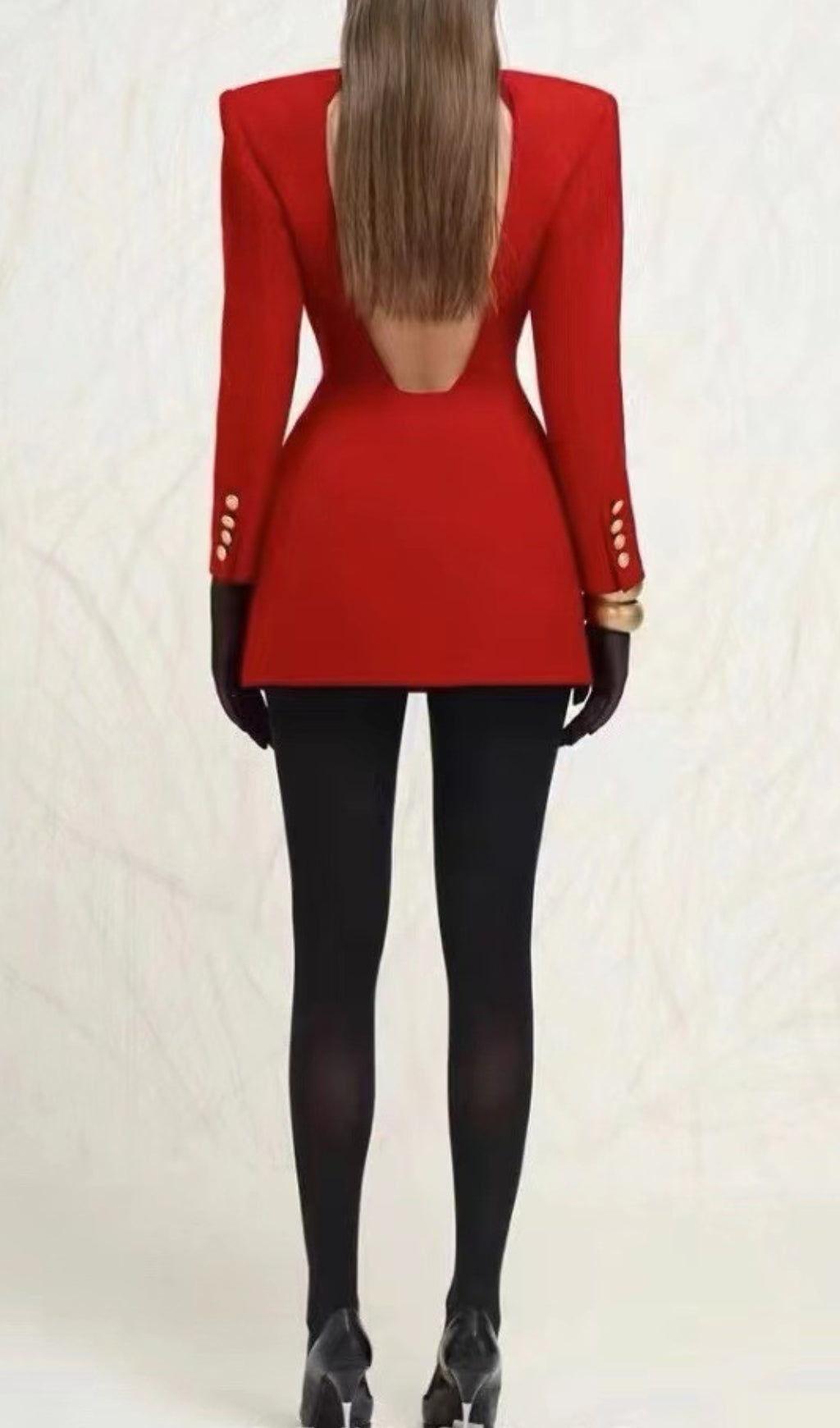 Dana Red Deep-V Diamante Backless Blazer Flowering Girl