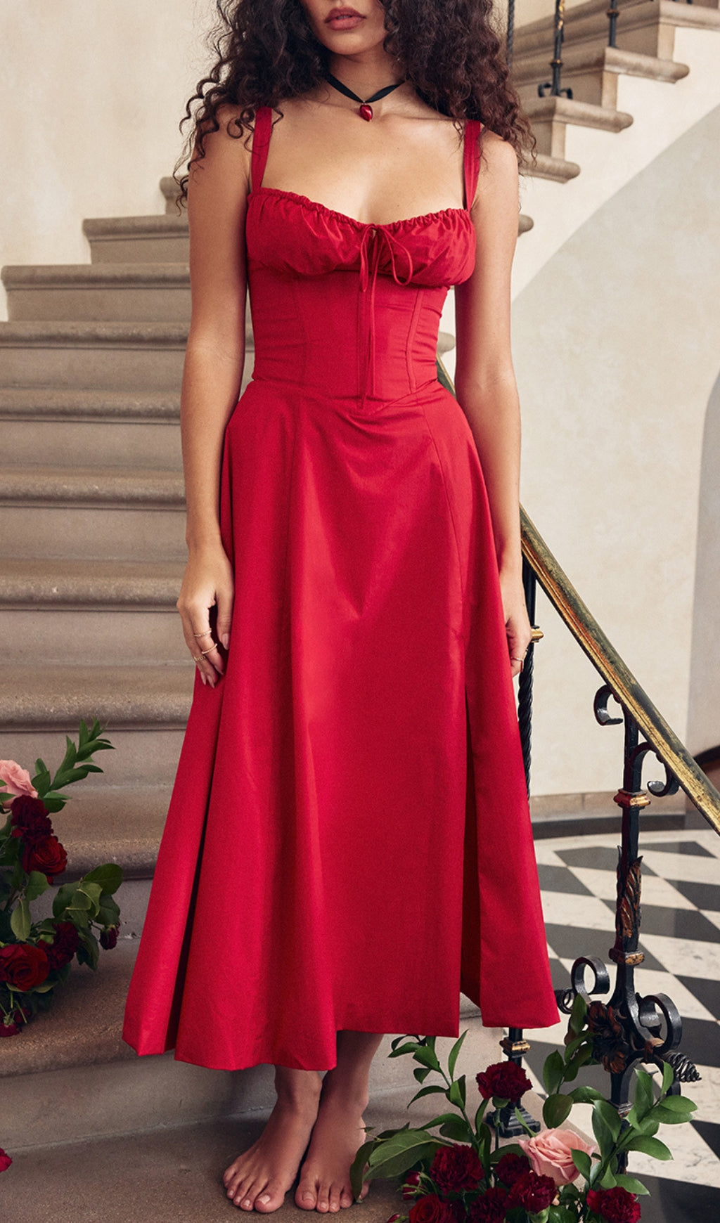Red Rose Bustier Sundress Flowering Girl