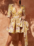 Makadisa V-Neck Printed Mini Dress Flowering Girl