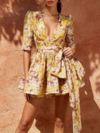 Makadisa V-Neck Printed Mini Dress Flowering Girl