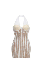 Kena White Halter Lace Corset Mini Dress Flowering Girl