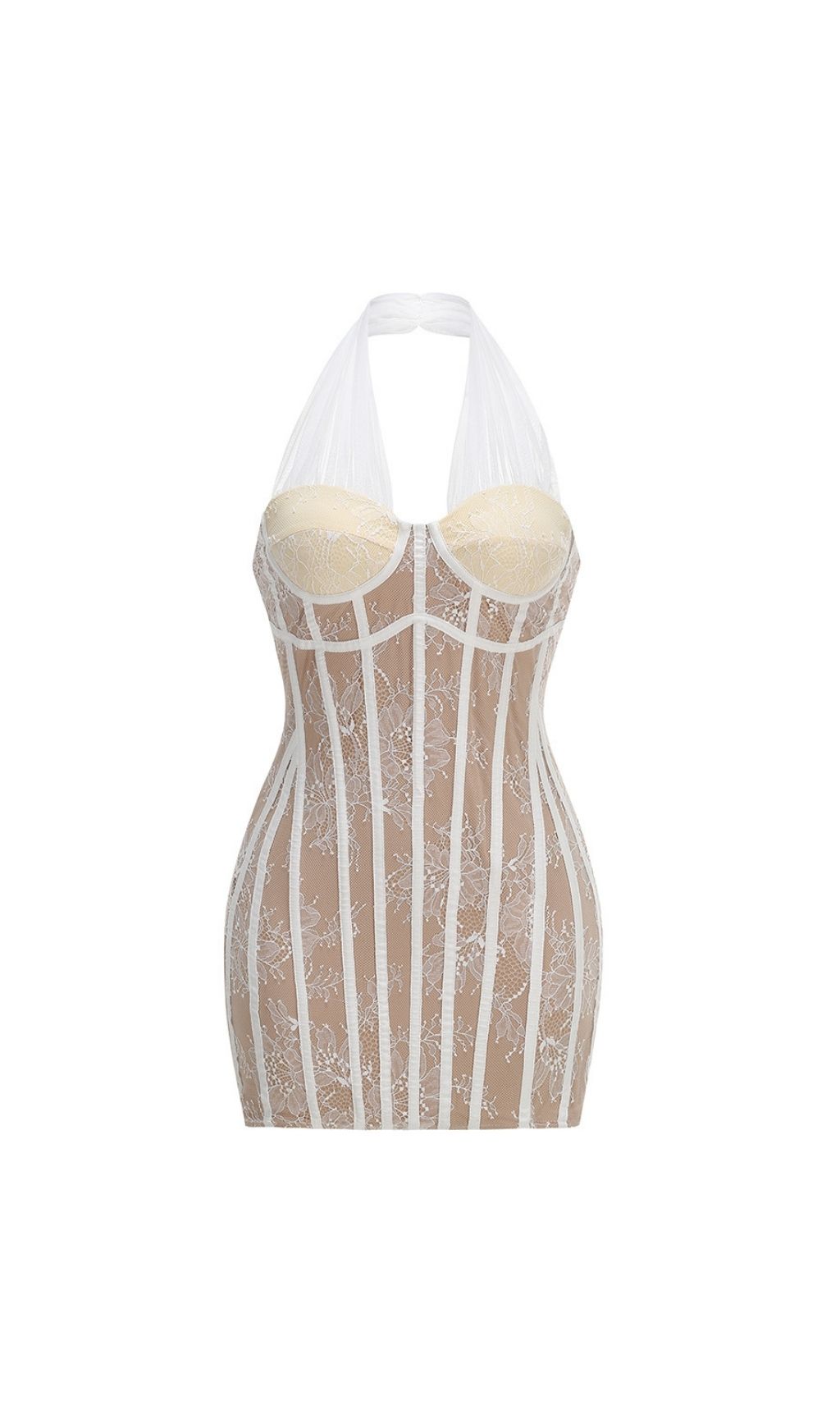 Kena White Halter Lace Corset Mini Dress Flowering Girl