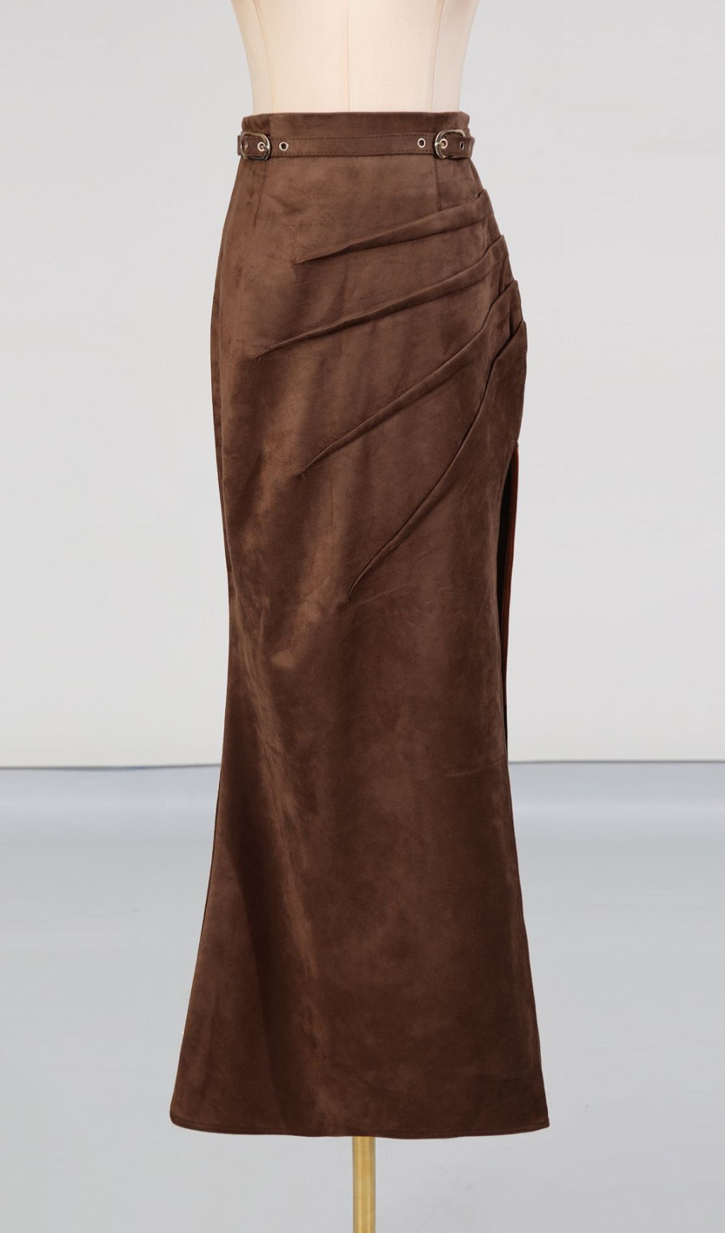 Giovana Brown Ruched Slit Maxi Skirt Flowering Girl