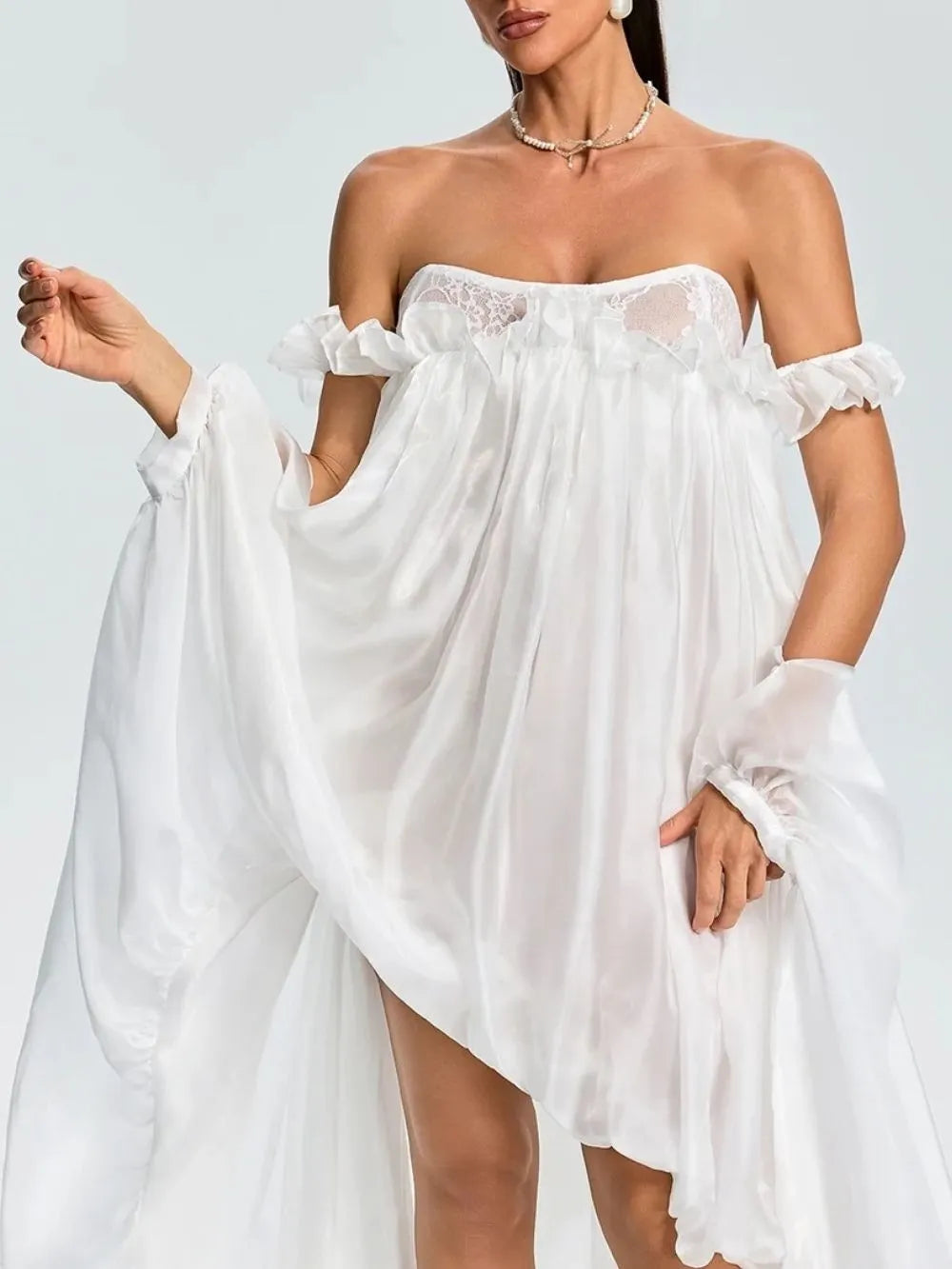 Euleta Off Shoulder Lace Ruffle Maxi Dress Flowering Girl