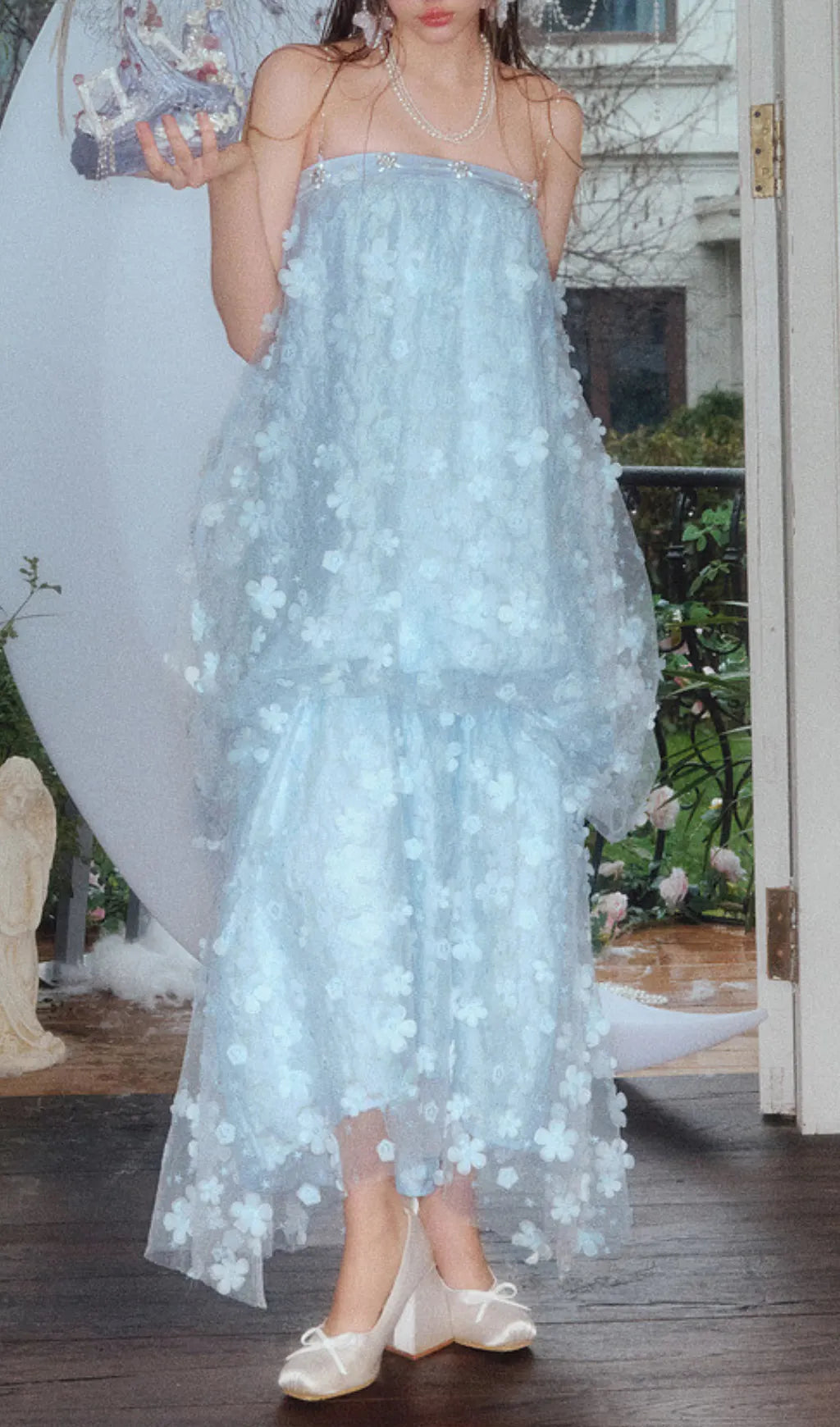 Harsha Blue Flower Embellished Maxi Dress Flowering Girl