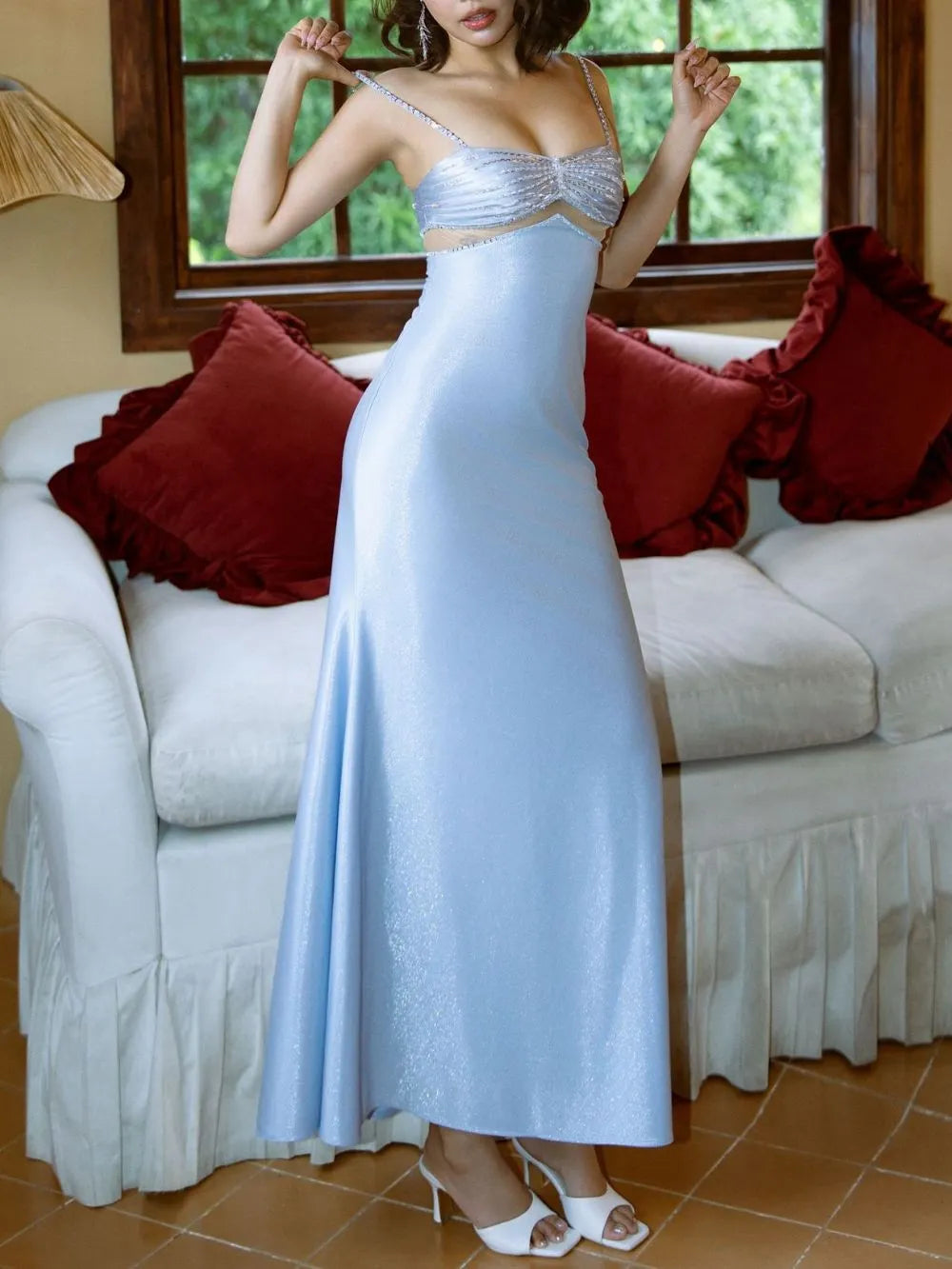 Masalina Blue Spaghetti Maxi Dress Flowering Girl