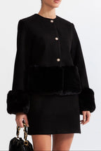 Maureen Faux Fur Co-Ord With Jacket And Skirt - Black Flowering Girl