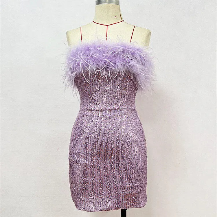 Dolores Feather Sequin Strapless Mini Dress Flowering Girl