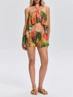 Zavera Backless Printed Shorts Set Flowering Girl