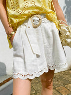 White Cotton Linen Shorts Pants Flowering Girl