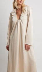 Satin Gathered Neckline Maxi Dress Flowering Girl