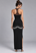 Black Matte Stretch Knit Column Maxi Dress Flowering Girl