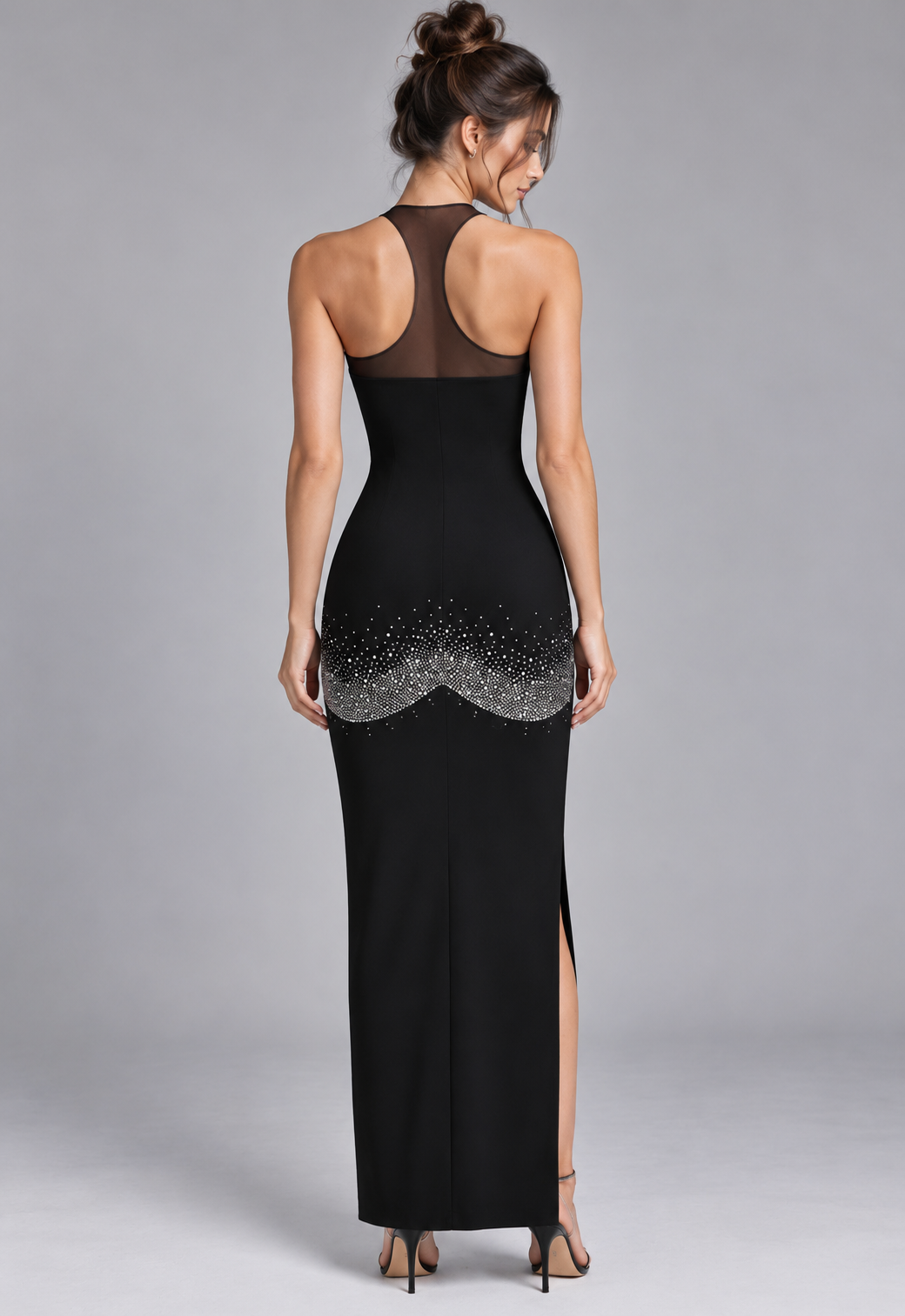 Black Matte Stretch Knit Column Maxi Dress Flowering Girl