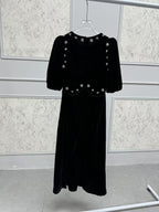 Crystal Embellished Puff Midi Dress In Black Flowering Girl