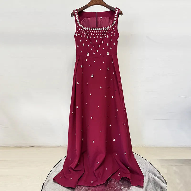 Yellow Beaded Diamond Sleeveless Vest Dress Flowering Girl