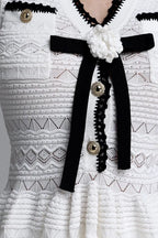 White Hollow Knit V-Neck Bow Peplum Vest Mermaid Skirt Two-Piece Set Flowering Girl