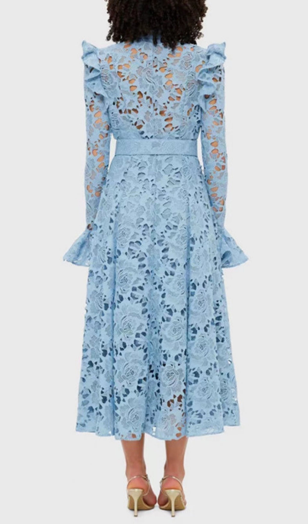 Elea Blue Embroidery Long Sleeve Midi Dress Flowering Girl