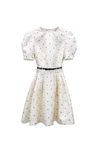 Elsie Polka Dot Puff Sleeve Mini Dress In Beige Flowering Girl