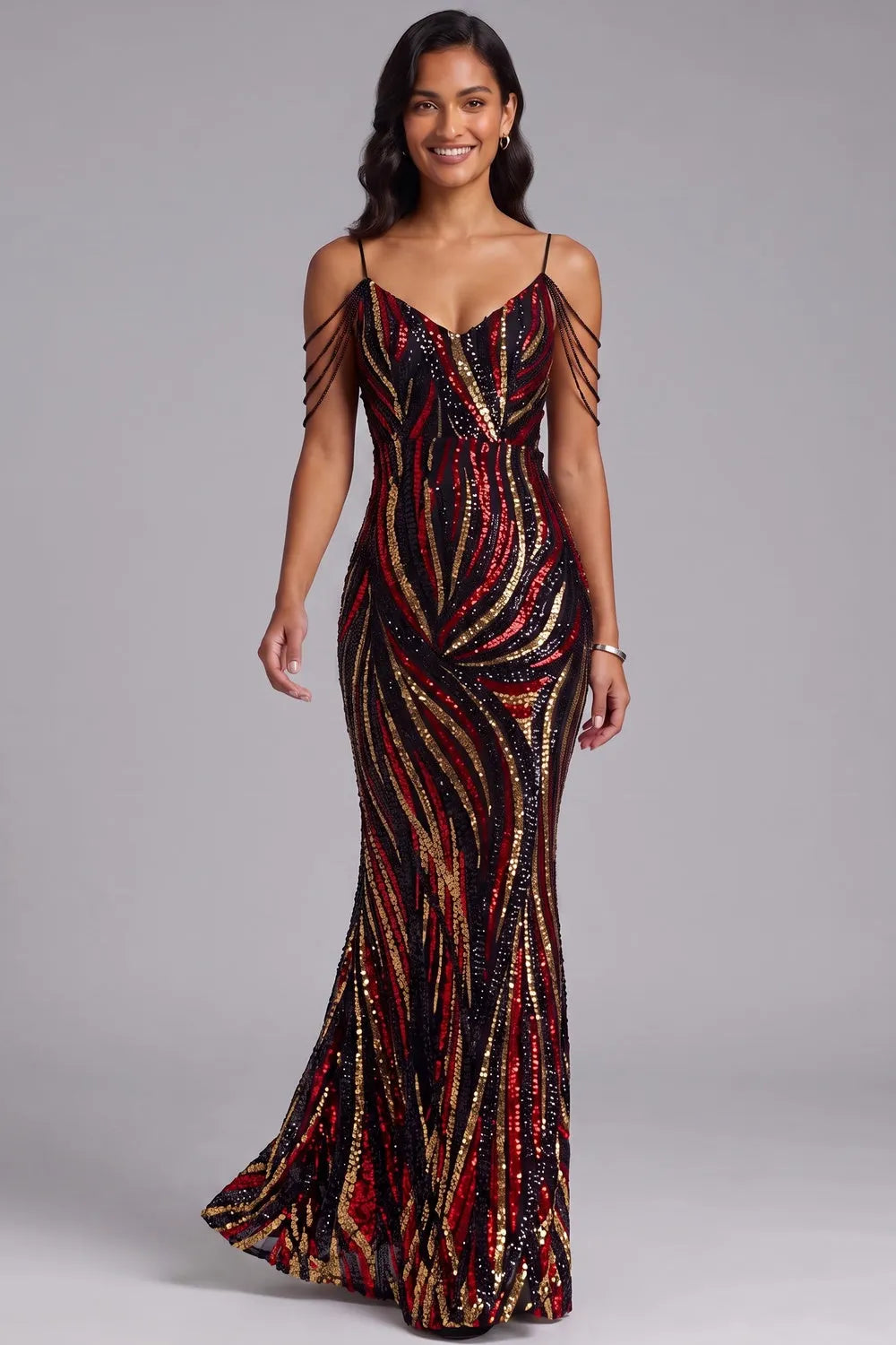 Sequin Cold Shoulder Floor-Length Gown Flowering Girl