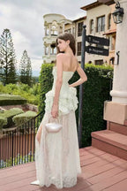 Tiffany Fitted Lace-Paneled Strapless Maxi Dress In Green Flowering Girl