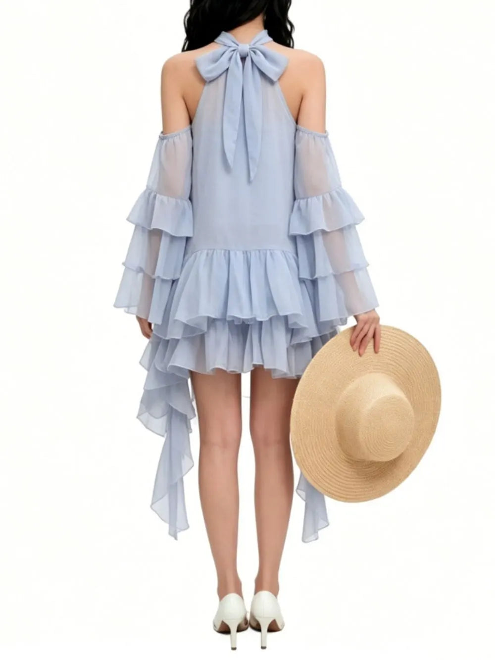 Meika Blue Halter Ruffle Mini Dress Flowering Girl