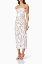 Helena Strapless Midi Dress In White Flowering Girl