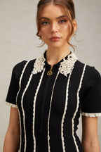 Zazie Black Vertical-Striped Ruffle-Trim Knit Mini Dress Flowering Girl