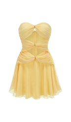 Bryony Yellow Strapless Cutout Mini Dress Flowering Girl