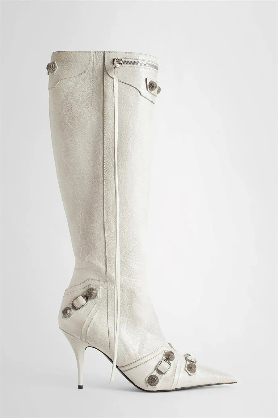Shilia Zip Knee-high Boots - White Flowering Girl