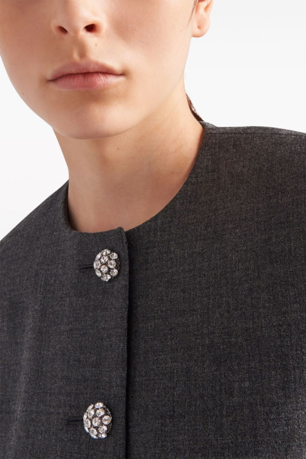 Feather-Trim Single-Breasted Wool Jacket Flowering Girl