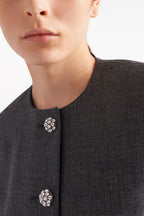 Feather-Trim Single-Breasted Wool Jacket Flowering Girl