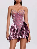 Xandrik Strapless Leaf Rhinestone Mini Dress Flowering Girl
