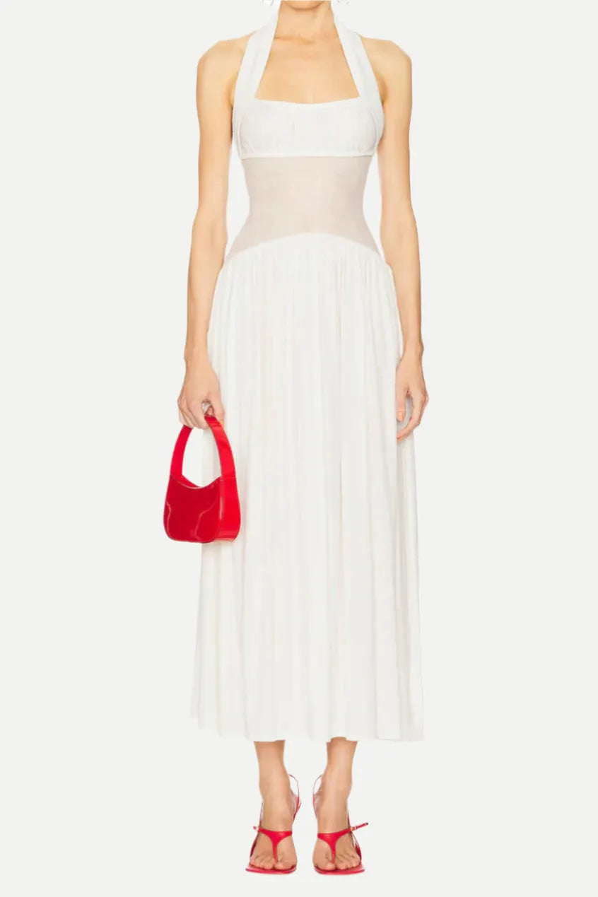 hilary Halter Neck Ruffle Maxi Dress in white Flowering Girl