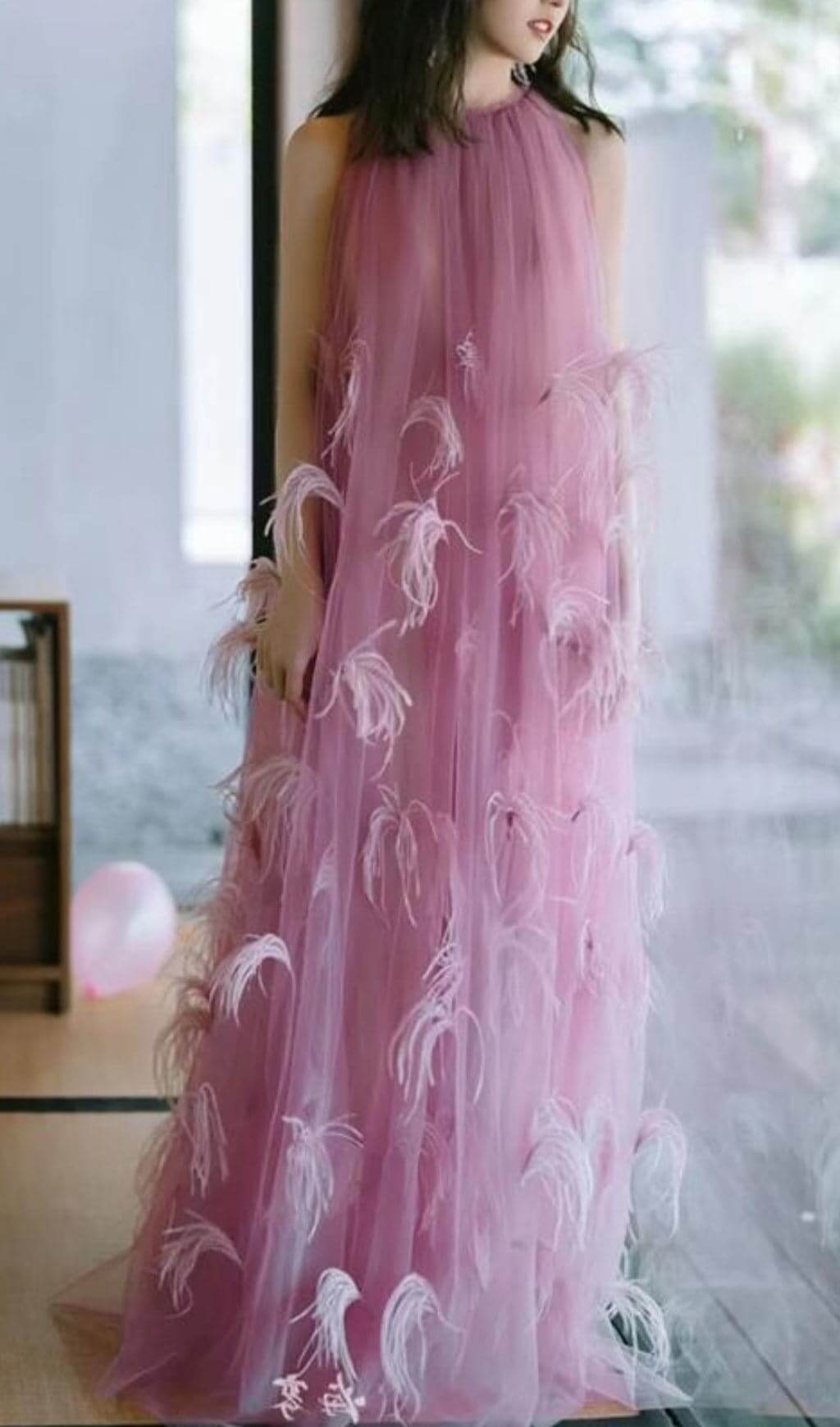 Bathsheba Feather Mesh Maxi Dress Flowering Girl