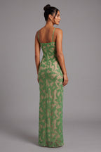 Green Lace Column Gown Flowering Girl