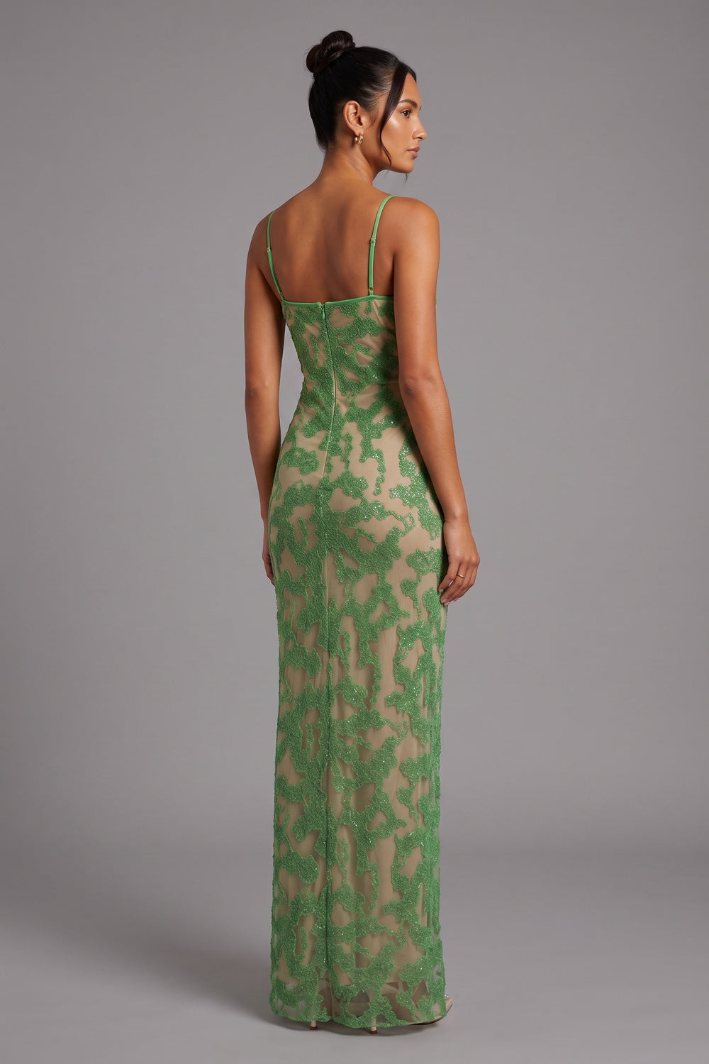 Green Lace Column Gown Flowering Girl