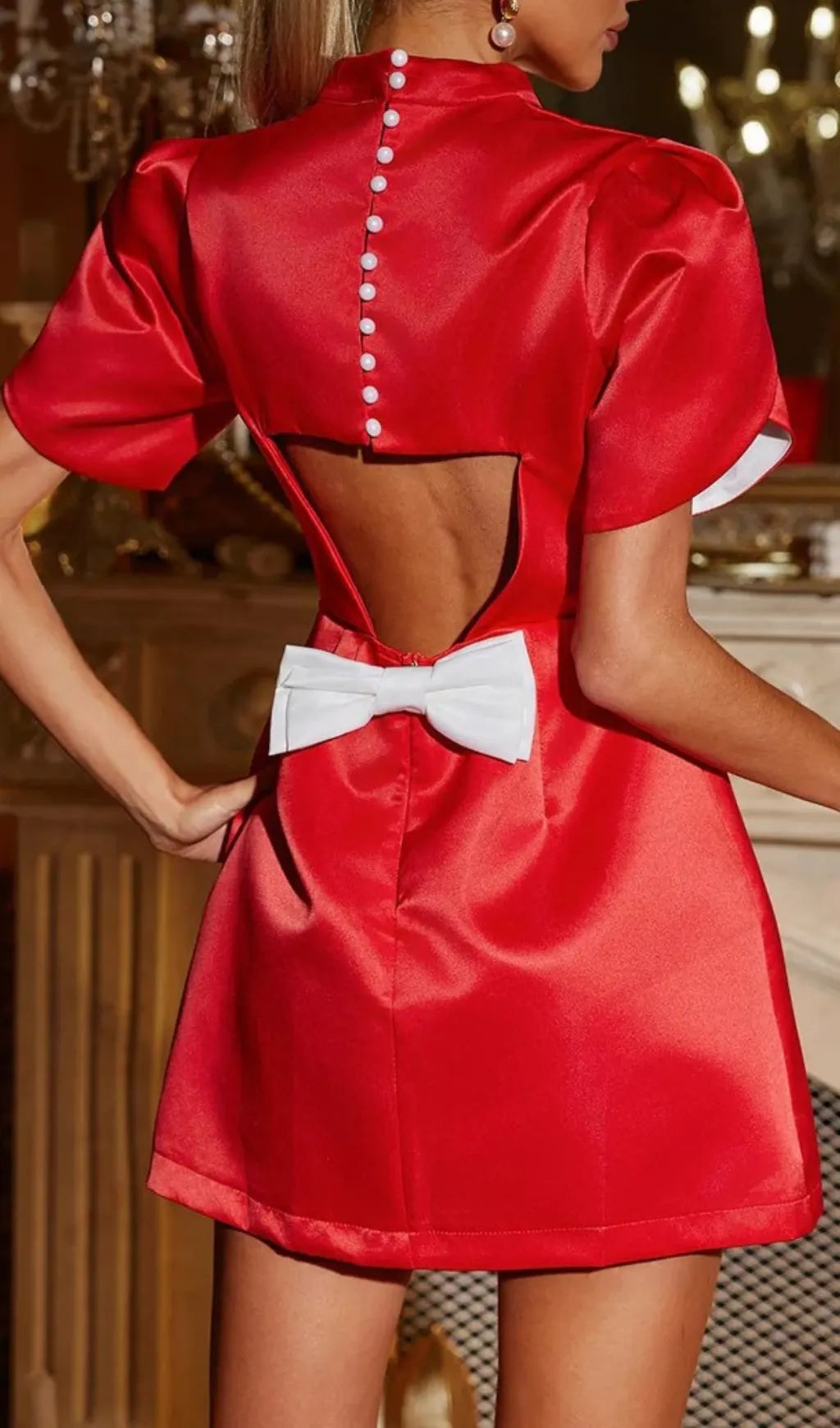 Jaetyn Bow Cutout Satin Mini Dress Flowering Girl